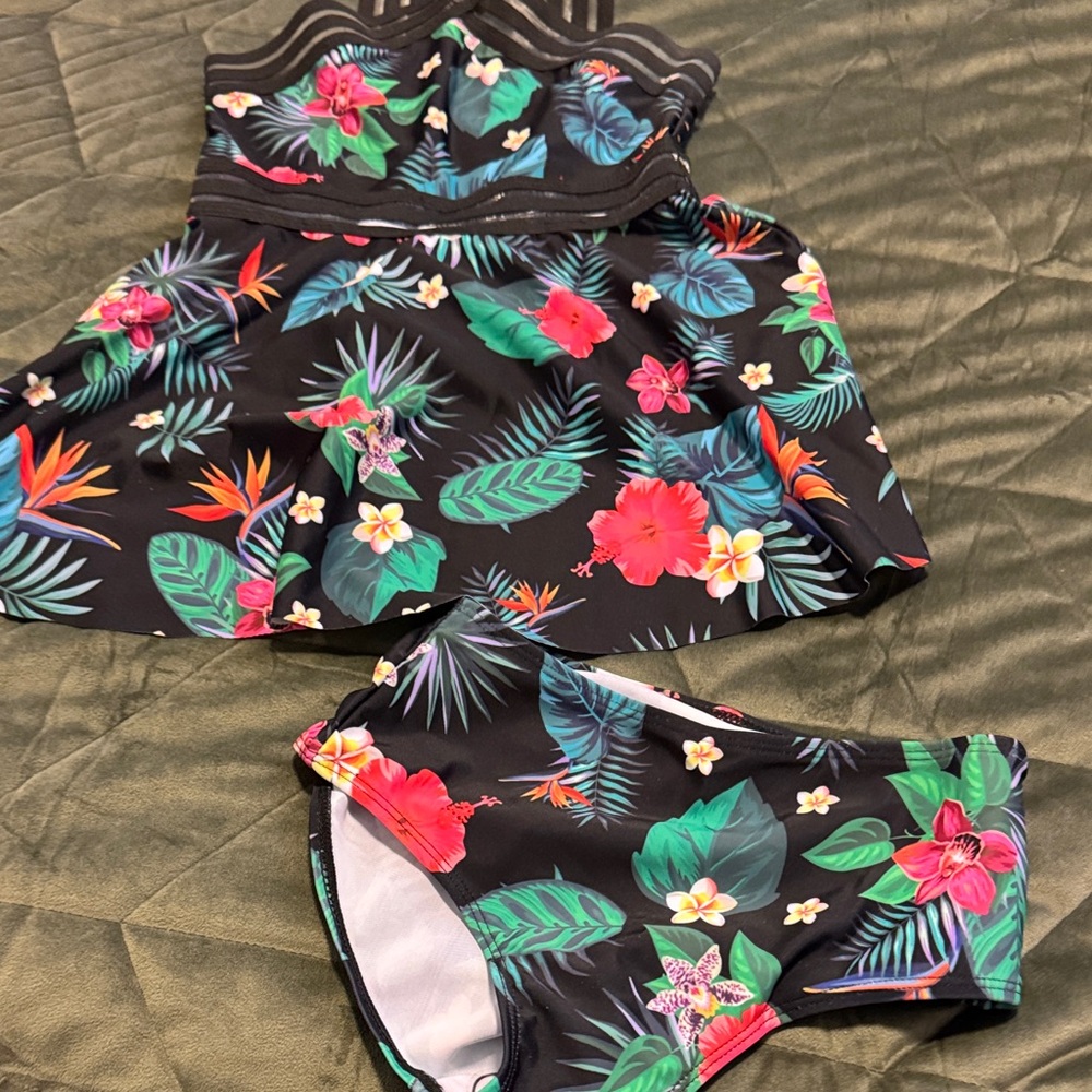 Floral Black Two-Piece Swimsuit